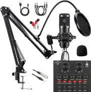 Podcast Equipment Bundle, with BM800 Podcast Microphone and V8 Sound Card, Vo...