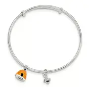 .925 Sterling Silver Children's Yellow & Black Enamel Bee & Beehive Bangle 5"