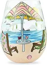 Enesco 6006290 Designs by Lolita Beach Please Hand-Painted Artisan Stemless Wine Glass, 20 Ounce, Multicolor