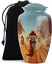 Motorcycle Riding Cremation Urn - Large Urn for Human Ashes for Women & Men - Red Memorial Tribute for Adult Male & Female - Funeral Burial for Mom & Dad - 10 Inch