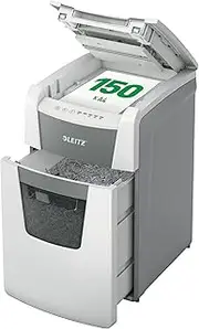 Leitz IQ Autofeed Office Micro Cut Paper Shredder P5, Automatic, 150 Sheet, 44 Litre Bin Capacity, White, 80140000