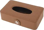 X AUTOHAUX Car Tissue Holder Car Tissue Box Organizer Diagonal Square Grid with Lock PU 8.27"x4.72"x2.17" Brown 1 Pc