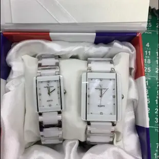 范倫鐵諾 方型 白色 陶瓷 對錶
