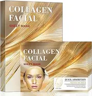 Golden Collagen Face Mask 4-Pack, Hydrating and Firming with Collagen, Hyaluronic Acid, Niacinamide, Peel-Off