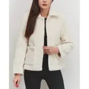 NWT Rebecca Minkoff Women’s Harley Wool Teddy Plush Pile Ecru Beige Jacket. Sz M