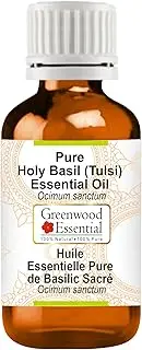 Greenwood Essential Pure Holy Basil (Tulsi) Essential Oil (Ocimum sanctum) Steam Distilled for Personal Care 10ml (0.33oz)