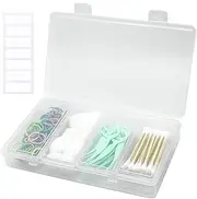 MatFirsmo Cotton Swab Holder for Travel, 4 in 1 Portable Small Dental Floss Holder, Travel Floss Picks Case with Dustproof Lid, Clear Plastic Small Travel Containers for Cotton Bud Hair Ties