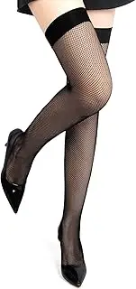 [sunshinelady] Womens Fishnet Stockings Hold Up Thigh High Stockings Sexy Over Knee Fishnets Thighs for Women Elastic Plus Size Stockings No Silicone Black White Red XS-5XL