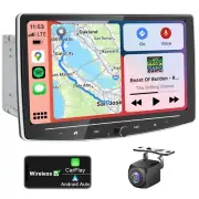 10 Inch Double Din Car Stereo Wireless CarPlay Wireless Android Auto, Detacha...