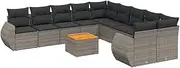 vidaxl 11-Piece Poly Rattan Modular Garden Sofa Set - Grey - Acacia Tabletop - Cushions with Storage - Patio Outdoor Furniture Lounge