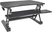Fortia Desk Riser 90cm Wide Adjustable Sit to Stand for Dual Monitor, Keyboard, Laptop, Black