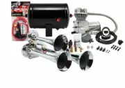 Kleinn HK3 Universal Chrome Triple Train Horn & 130 PSI Air Compressor 148dB