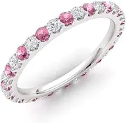 [Diamondere] Natural and Certified Gemstone and Diamond Wedding Ring in 14K White Gold | Full Eternity Stackable Band for Women, US Size 4 to 9