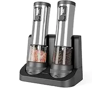 Electric Salt and Pepper Grinder with Charging Base & White LED Light, Adjustable Coarseness, USB Rechargeable, Removable Washable Container for Spices, Kitchen, Dining