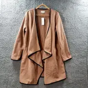 New Target Womens Jacket Coat Size 14 Brown Black Long Sleeve Drape Open Front