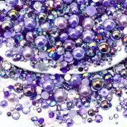 60g Mix Pearls and Rhinestones, Flatback Shades of Purple | Mix Purples