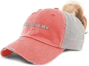[Speedy Pros] Womens Ponytail Cap Margarita Me Cotton Distressed Trucker Hats