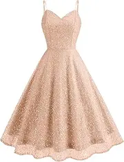 [IWEMEK] Women's Glitter Sequin Dress Spaghetti Strap Sparkle Party Dress Sparkly Homecoming Dress Short Wedding Cocktail Dress