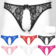 Sissy Men Crotchless Floral Lace Panties Bowknot Briefs T-Back Thong AU