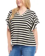 Karen Kane Plus Size Striped Flutter Sleeve V Neck Top