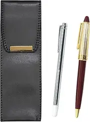 Eco Leather Pen Case with Metal Indicator Stick and Neo D-800 Holi Gold Finish Retro Ballpoint Pen Set, Red BR-701S-800B-R