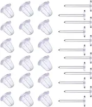 [Heeke] Invisible Plastic Earrings Blank Pins - 3mm Stud Tiny Head Findings DIY Supplies Back Post Earnuts Pad (100 pieces/50 Pairs)