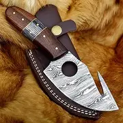 Damascus Gut Hook Hunting Knife - 8-inch Full Tang Fixed Blade Knifes With Sheath - Perfect for Skinning Field Dressing Outdoor Survival