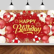 Happy Birthday Backdrop,Happy Birthday Photography Background Banner for Birthday Party Backdrop for Men Women Birthday Party Supplies Decoration. (Red Gold)