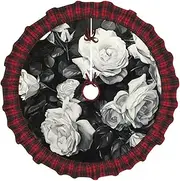 [VPPUR] Black White Rose Print Xmas Tree Skirt Santa Xmas Decor Holiday Party 48''36''30''Christmas Tree Skirt