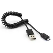 Coiled USB Cable MicroUSB Charger Cord Power Wire Sync Black for Cell Phones