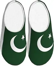 [EdWal] Flag of Pakistan print Winter Warm Slippers Indoor Anti-skid Plush Slippers Relaxing at Home for Women Men