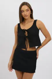 Black Tie Front Top Sleeveless Textured - Size 6XXS, Women's Jacket