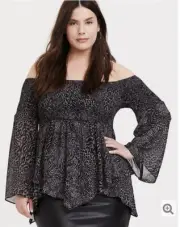 NWT Torrid Tunic 5 5X Grey Animal Print Chiffon Off Shoulder Top Blouse