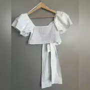 Zara cropped top flounce sleeves white small island resort wear boho festival