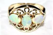 Opal Gold Ring Australian Jelly 9ct Gold 3.7g Large Triple Stone Ring Size N/7