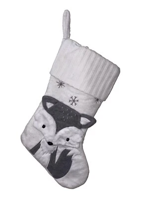 Stocking Soft White & Fuzzy Gray Fox Christmas 17.5”