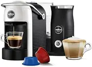 [Lavazza] A Modo Mio Jolie & Milk EVO Coffee Machine Made from 33% Recycled Plastic, with Integrated Milk Frother and Removable Grid, Compatible with A Modo Mio Pods, 1250 W, 220–240 V, 50–60 Hz, White