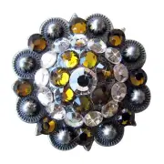 67HS Set Of 32 Western Screw Back Concho Antique Silver Finish Brown Crystal