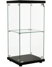 [Stacked] 2 Shelves Standing Show Case With Lock Glass Display Cabinet in Black