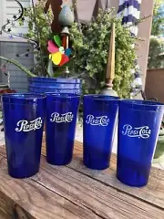 Classic Pepsi Script Logo Royal Blue Plastic 5220 Tumblers Set of 4, 20 oz