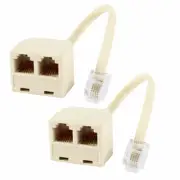 2 Pcs 6P4C RJ11 Male to Dual Female Splitter Connector Telepone Cable Adapter
