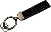 Luxury Suede Red Stitching Key Fob Fit Audi S-Line Car Key Fob - Black, black, Medium