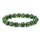 NOV9M 26.00ct Ruby Zoisite 10mm Beads & 925 Sterling Silver Stretch Bracelet 7"