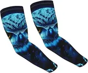 [FHEDVBN] Blue Owl Arm Sleeves Compression Arm Covers for Men Women Outdoor Sun Sleeves Cooling Sports Sleeve, Black