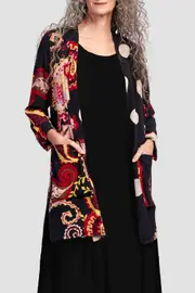 Alembika Fiesta print kimono inspired knee length light jacket in Black Paisley Print at Nordstrom, Size Medium