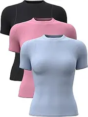 [TAISIM] Women's Dry Fit Workout Shirt Crew Neck Compression Top