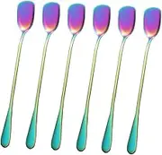 Amosfun 6pcs Colorful Stainless Steel Ice Cream Spoons Long Handle for Stirring Serving Cocktail Spoons for Home Kitchen Cafe Bar Use