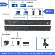 4K@60Hz USB 3.0 Sharer KVM Switch Hub 4 in 1 Out HUB Converter 4 Ports Window US