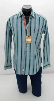 Robert Graham Green Teal Stripe Men's Sport Shirt $59.99 Medium