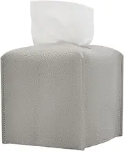 JZS Tissue Box Cover for Modern PU Leather Simple Solid Color Holder Square Tissue Bag, Ideal for Bathrooms,Office,Car,Outdoor Tent,Dining Table, 13 * 13 * 13cm, Silver Gray